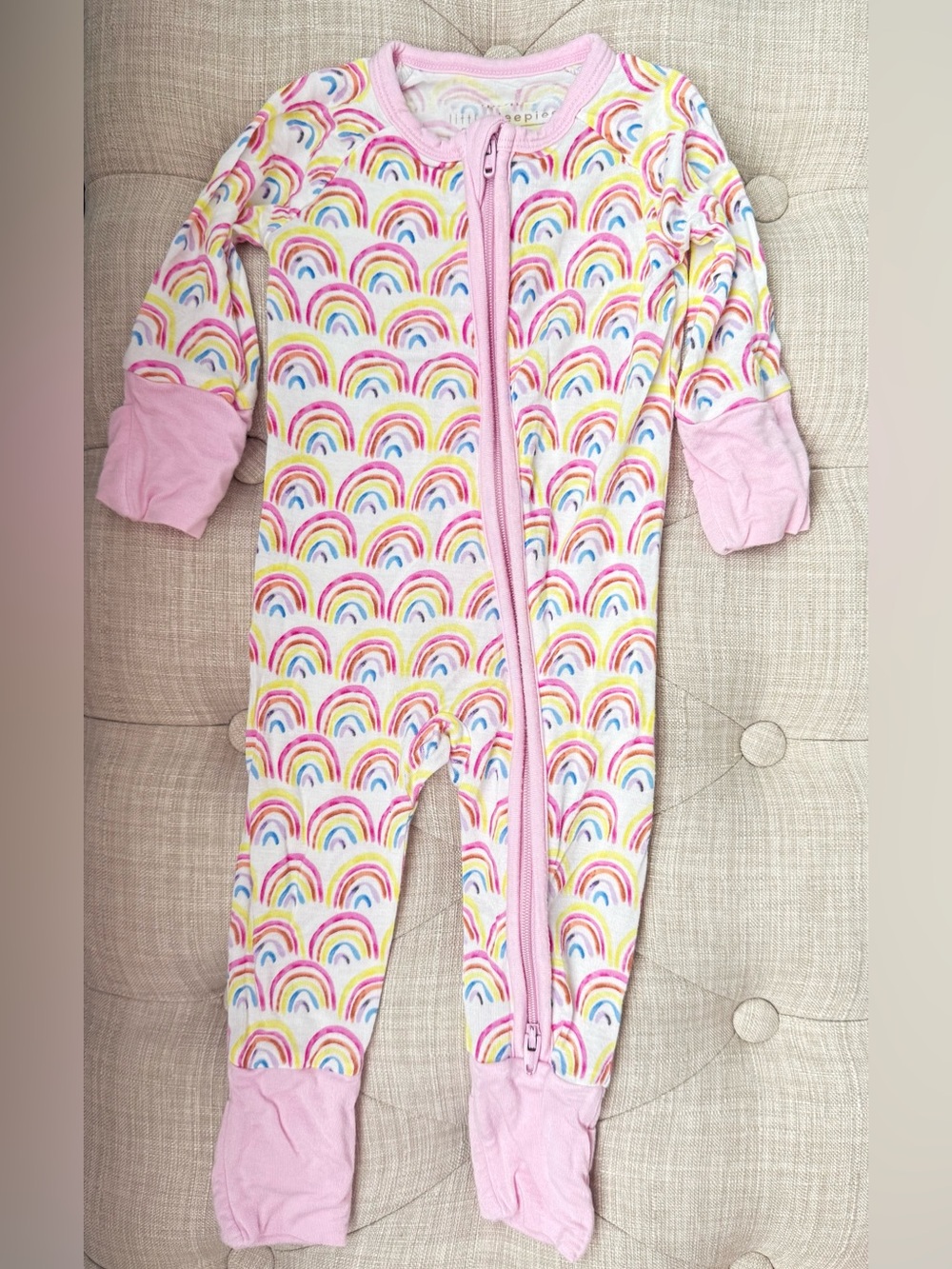 Little Sleepies Baby Girl pastel rainbows zippy- newborn- EUC- bamboo one-piece